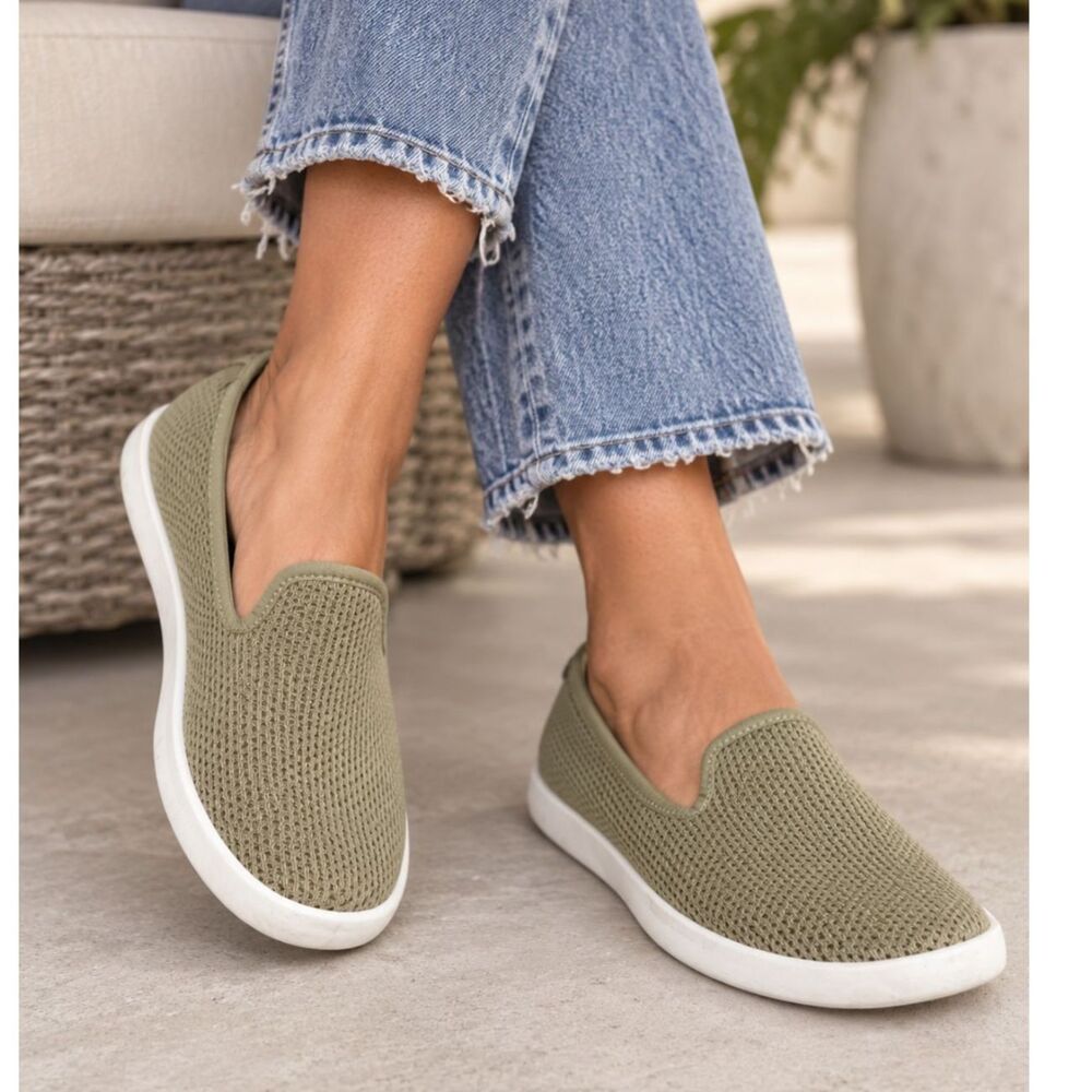 Allbirds Tree Lounger Slip On Loafers Tan/Olive Women Size 8